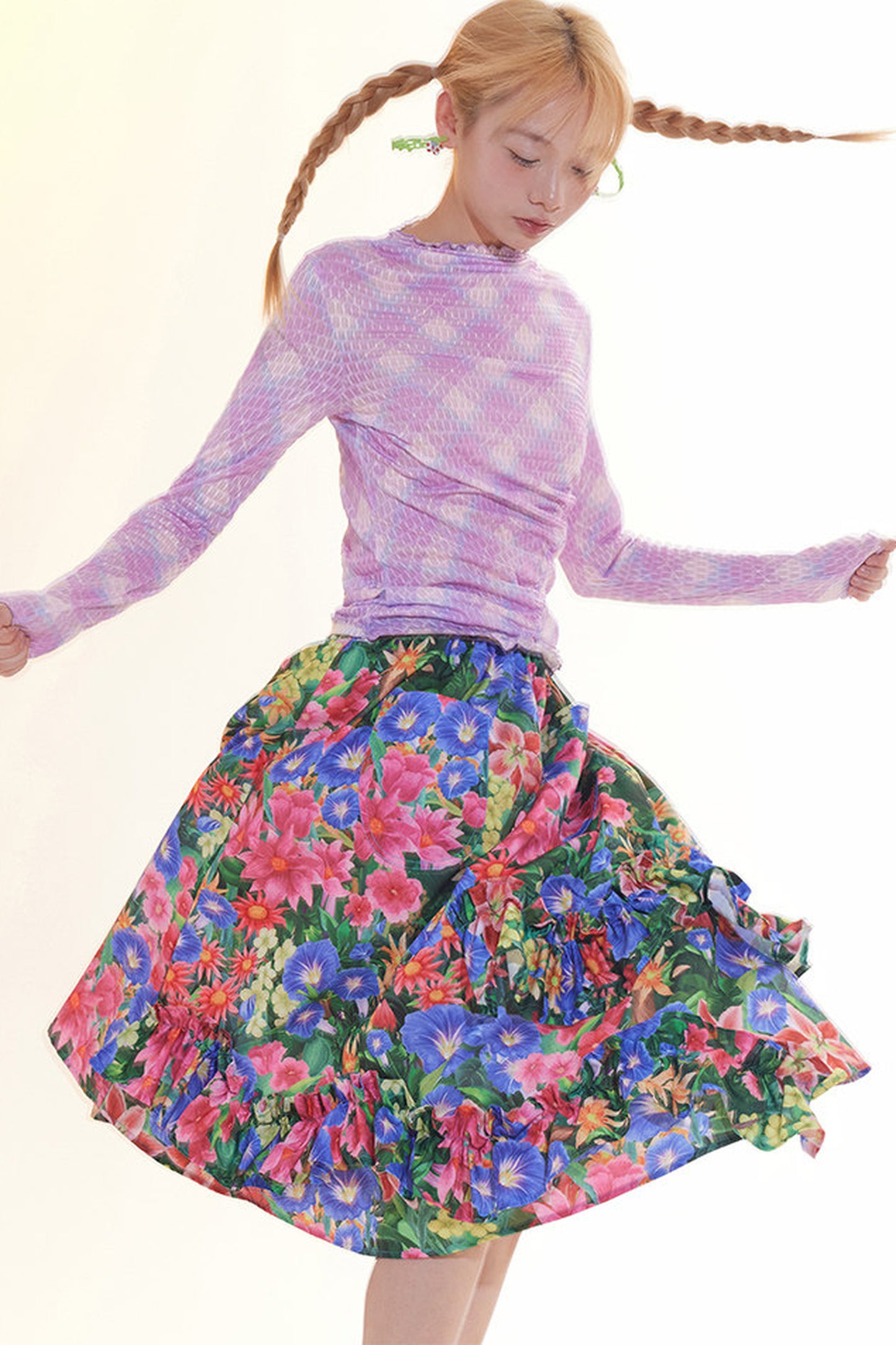 Floral Plaid Ruffled Skirt