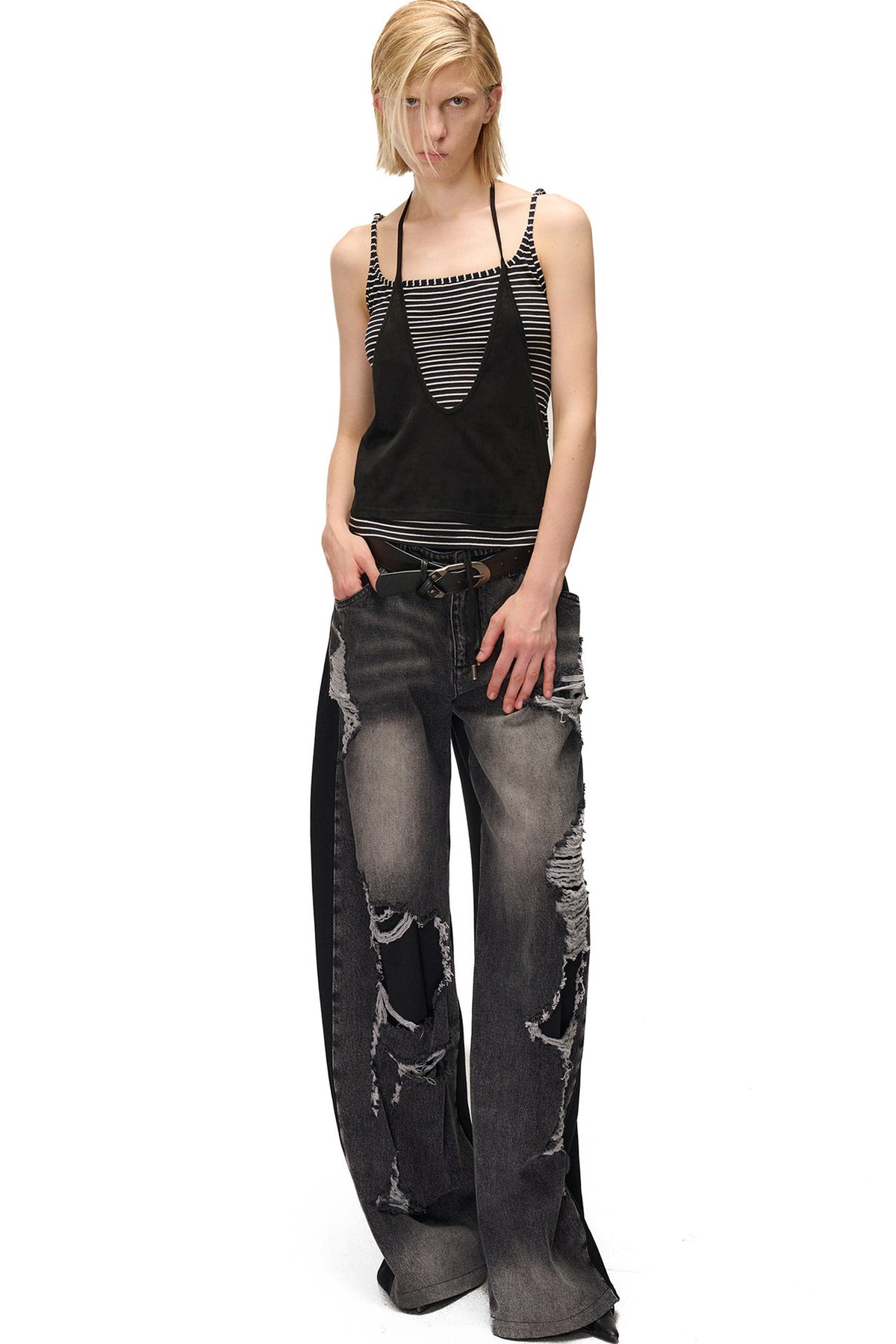 Striped Patchwork Halter Tank Top
