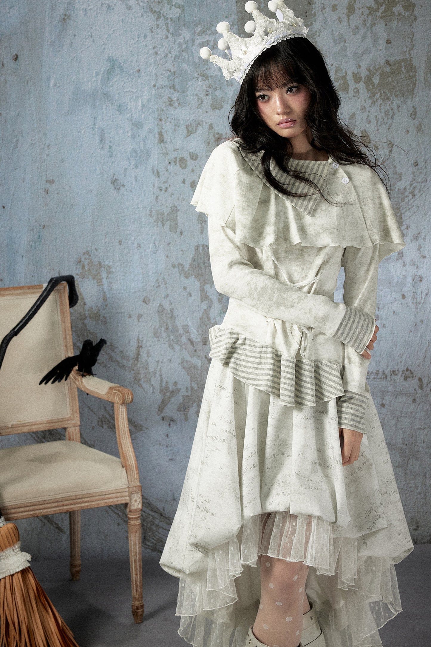 Asymmetrical Lapel Long-Sleeve Striped Patchwork Top