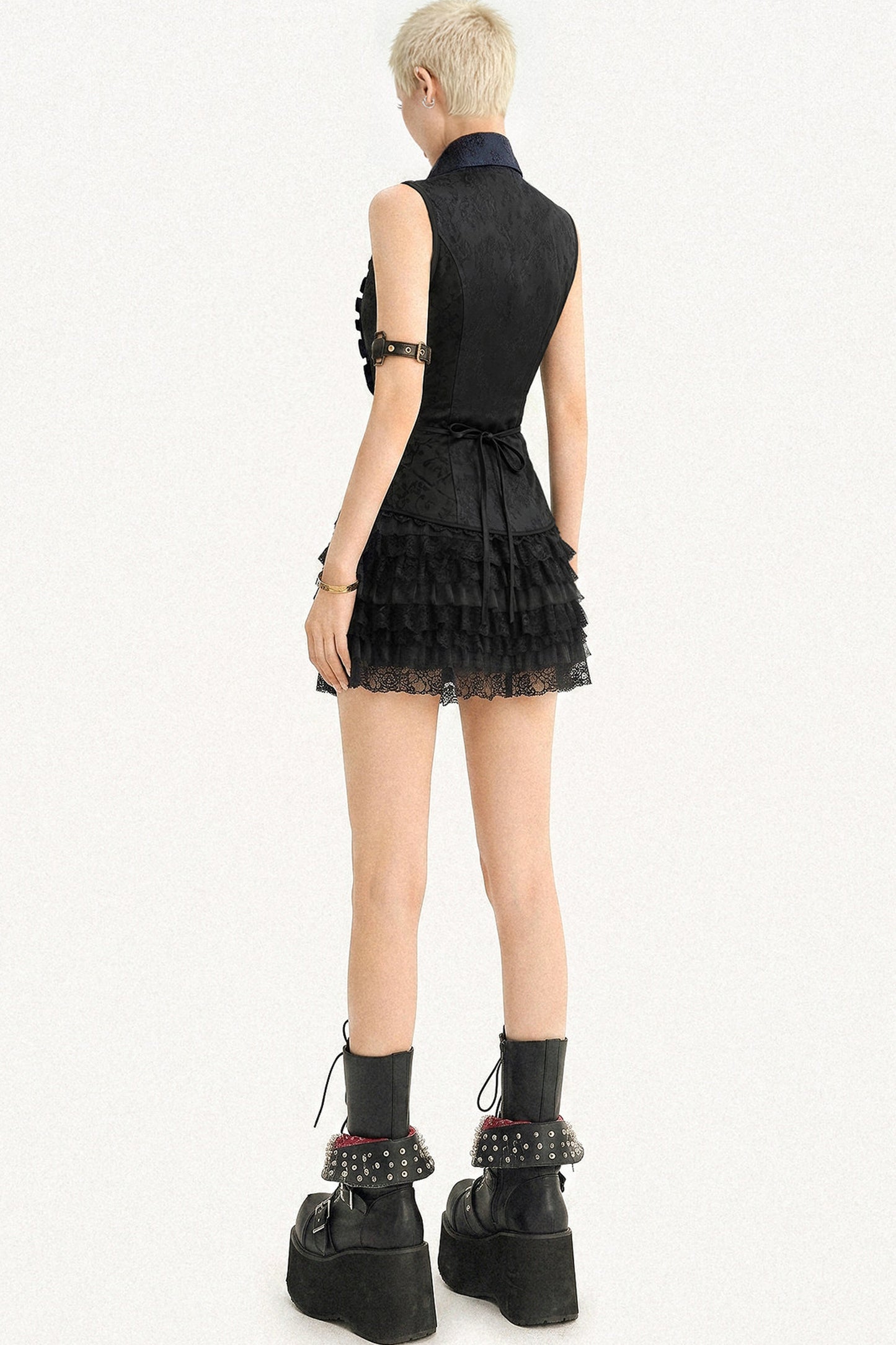 Gothic Sleeveless Ruffle Shirt Dress