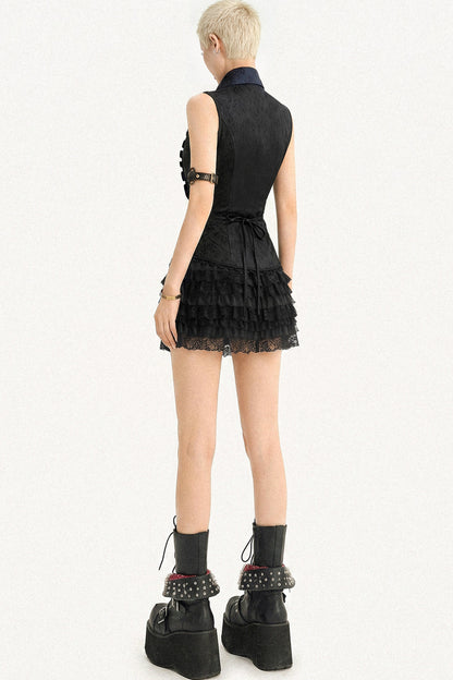 Gothic Sleeveless Ruffle Shirt Dress