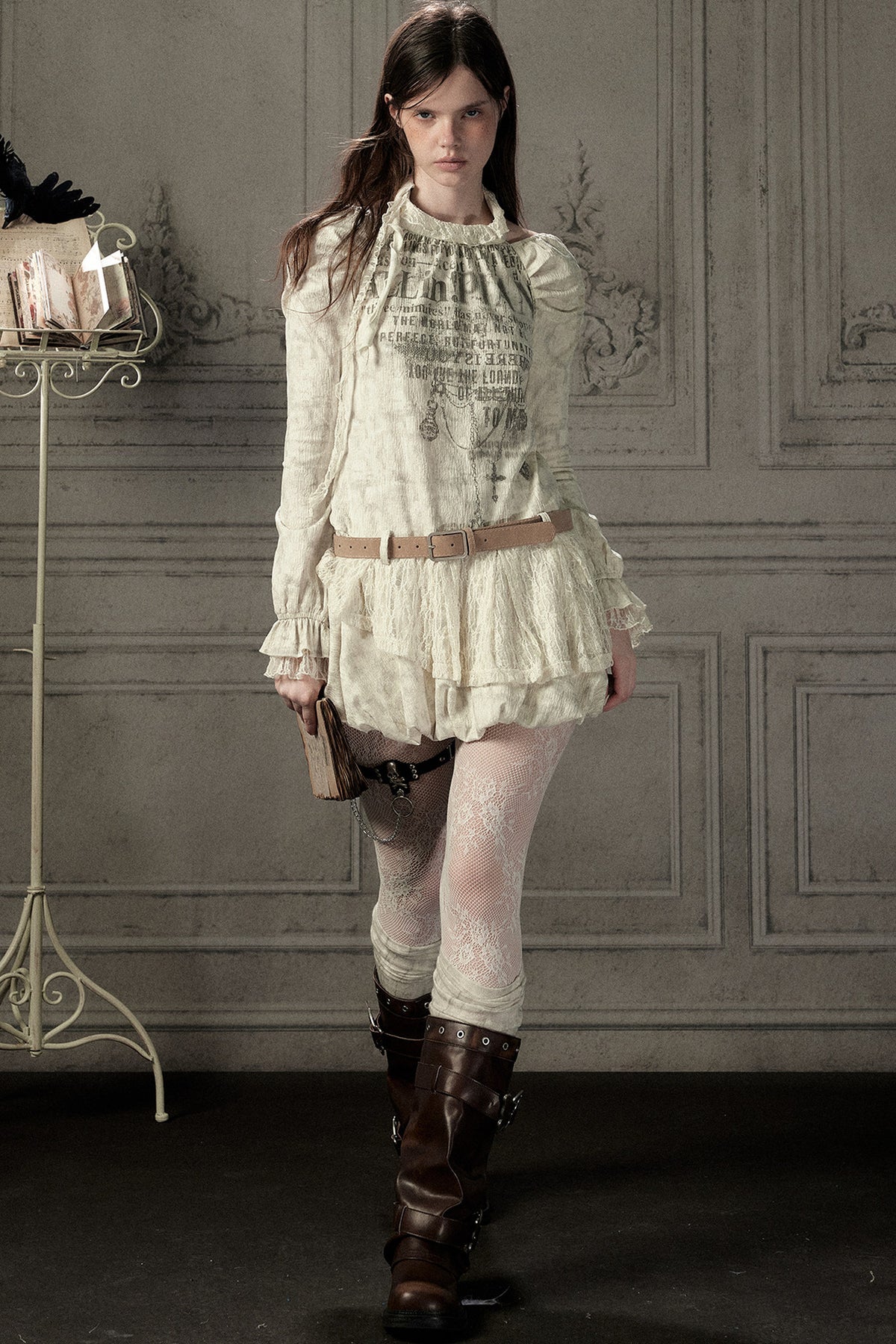 Beige Long Sleeve Halter Dress