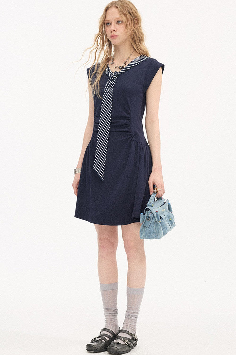 V-Neck Flutter Sleeve Dress