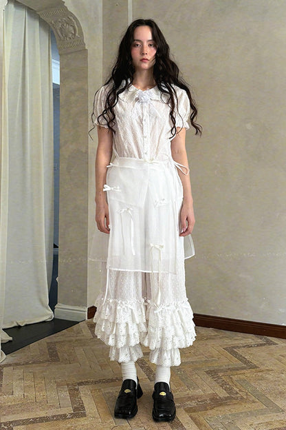 Transparent Doll Print Bowknot Apron Skirt