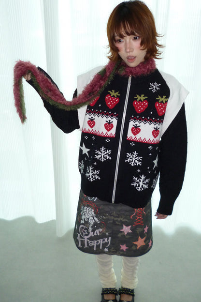 Strawberry Snowflake Zip Sweater