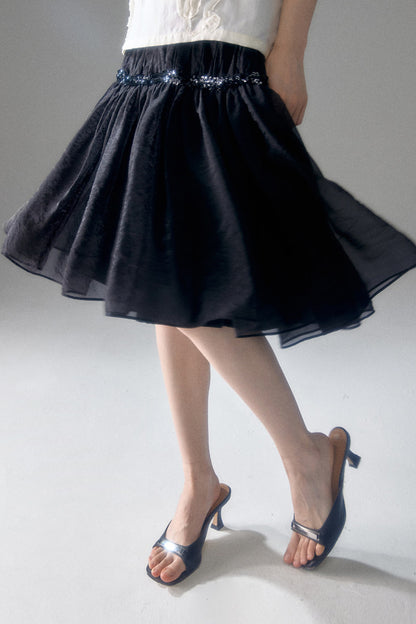 Pearlescent Mesh Sequin A-Line Skirt