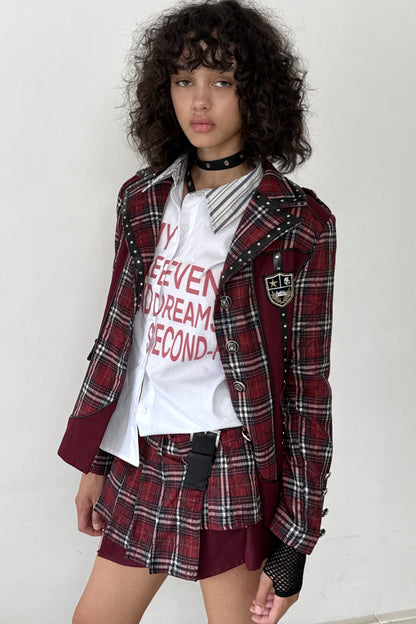 Asymmetrical Pleated Plaid Graffiti Skirt