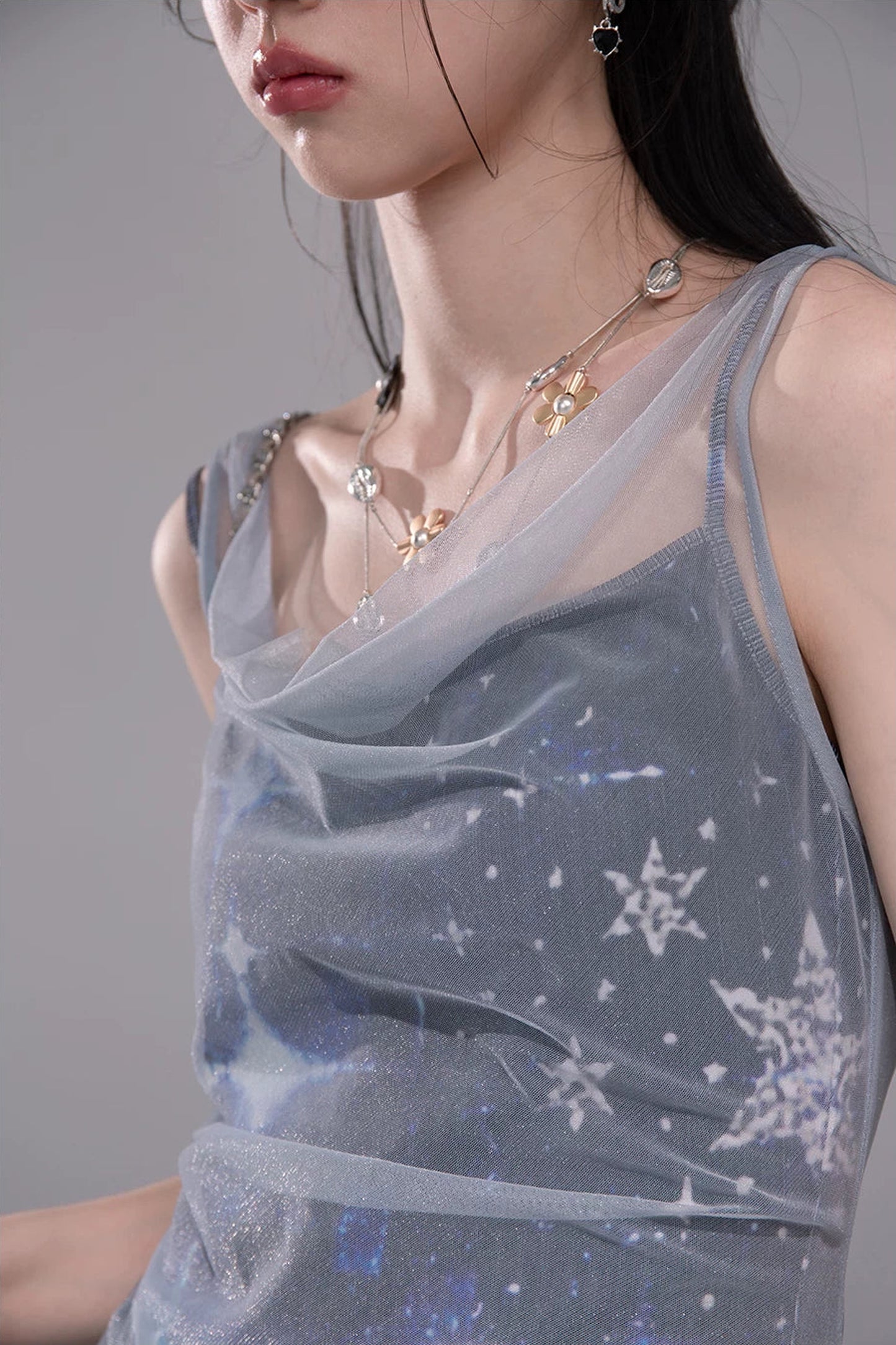 Galaxy Blue Knitted Mesh Dress