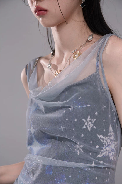 Galaxy Blue Knitted Mesh Dress