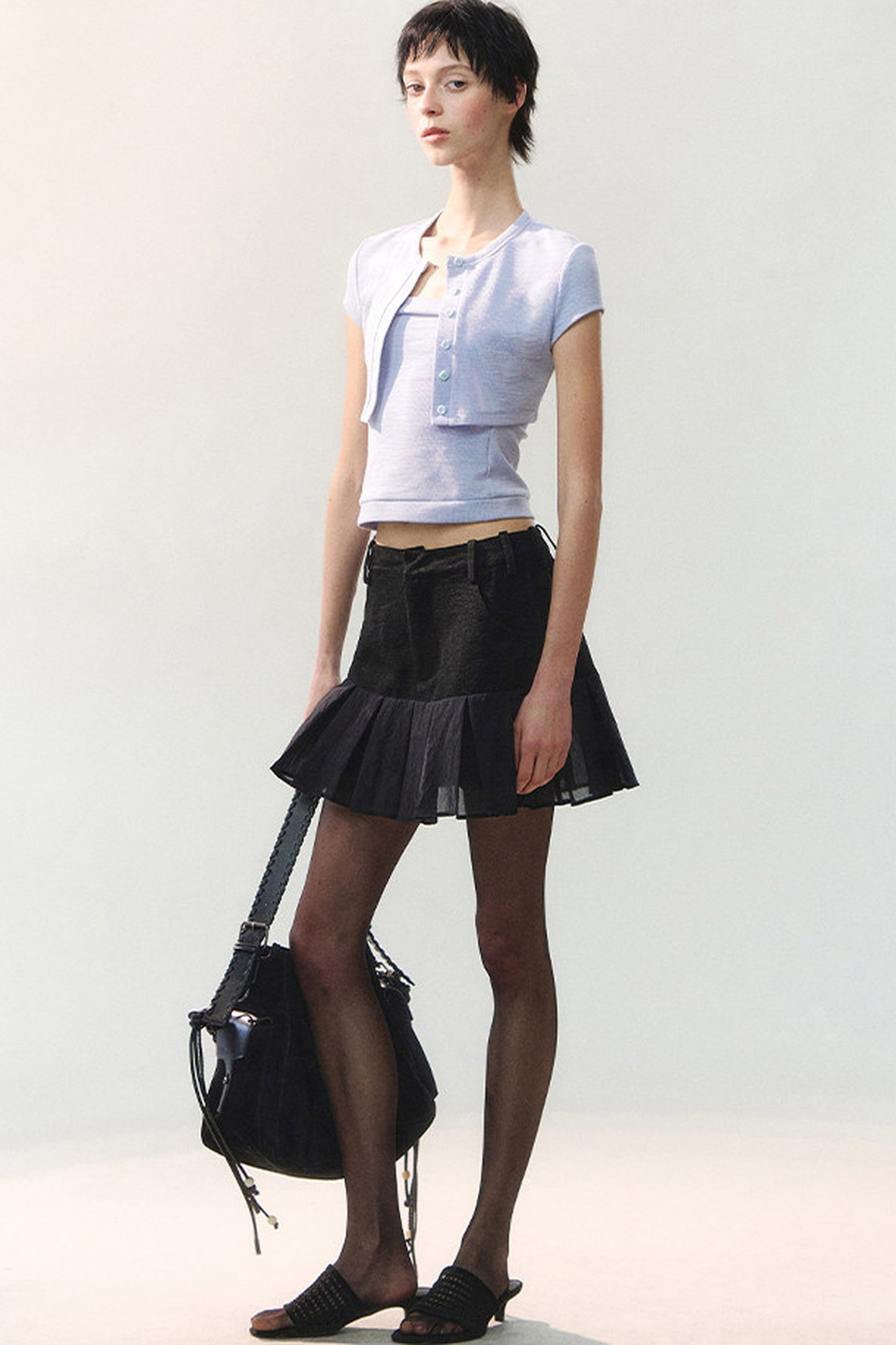 Textured Mesh Layered Mini Skirt