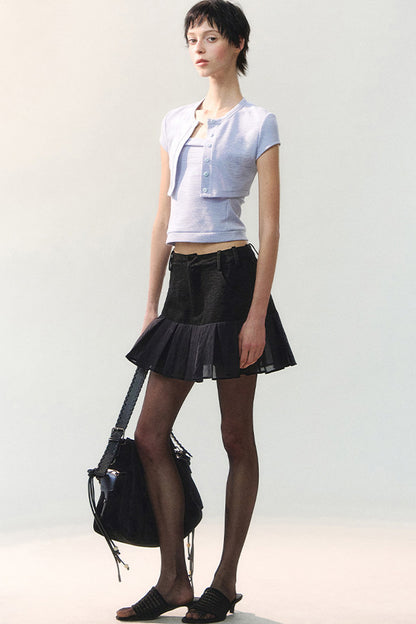 Textured Mesh Layered Mini Skirt