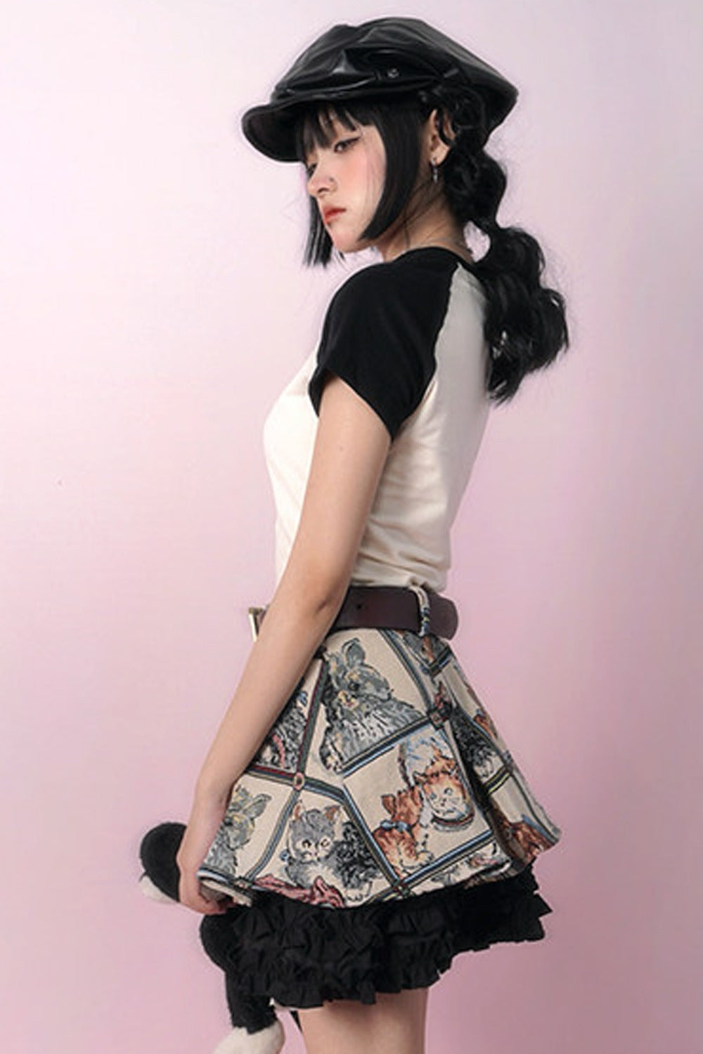 Bear Doll Print Patchwork T-shirt
