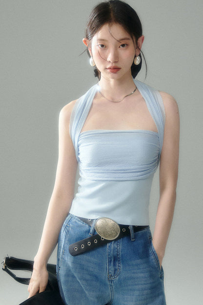 Misty Light Pleated Tulle Blouse Set
