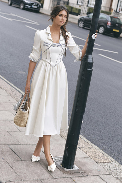 Striped Bow Layered-Look Dress, Top and Skirt Set -Up