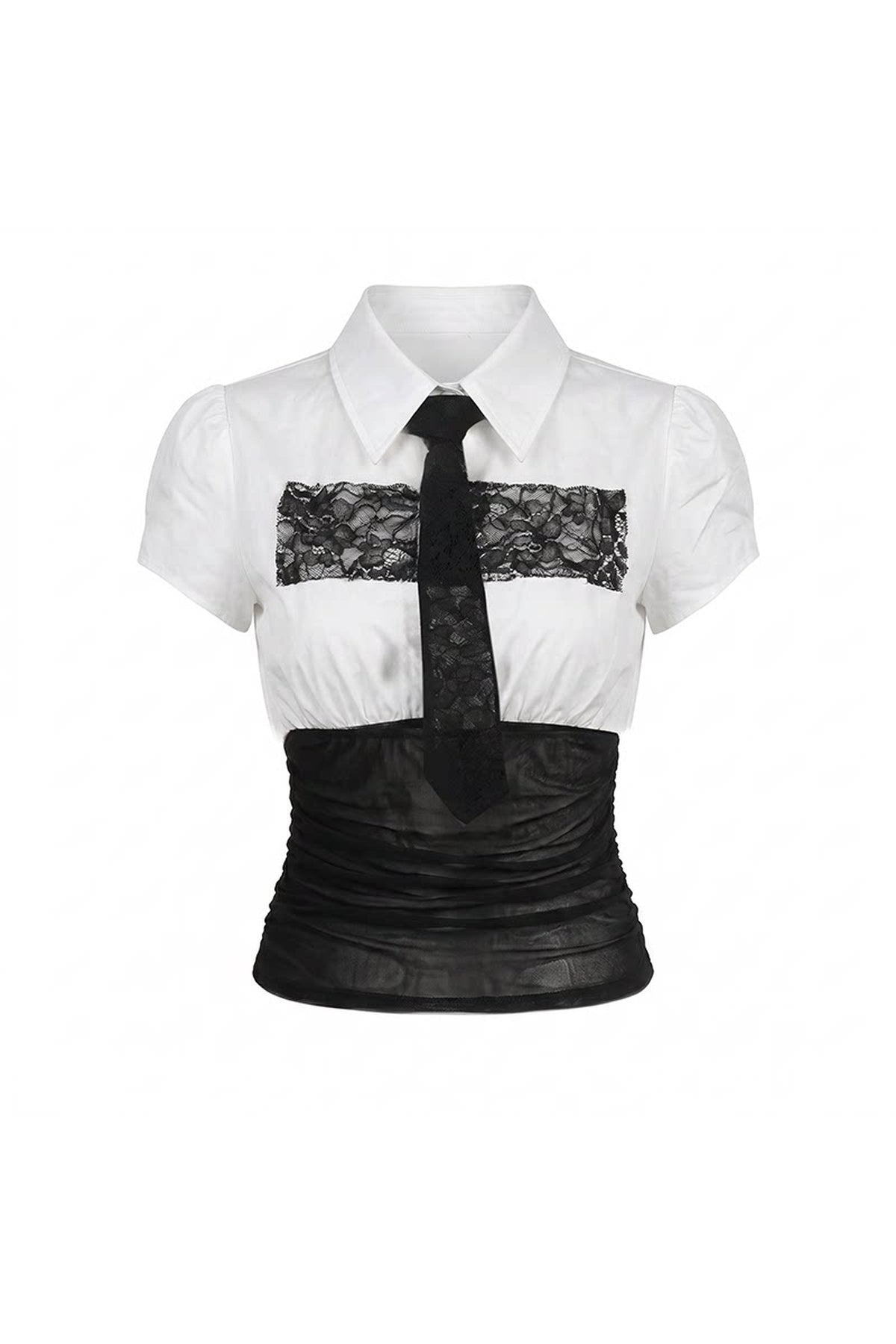 White Lace Panel Tie Shirt