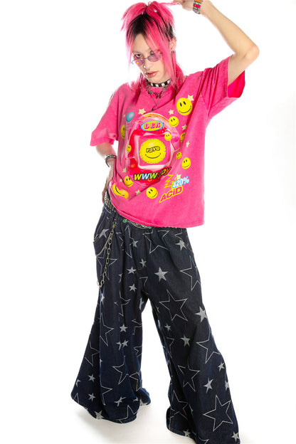 Blusa rosa Barbie Y2K dopamina effetto tintura annodata