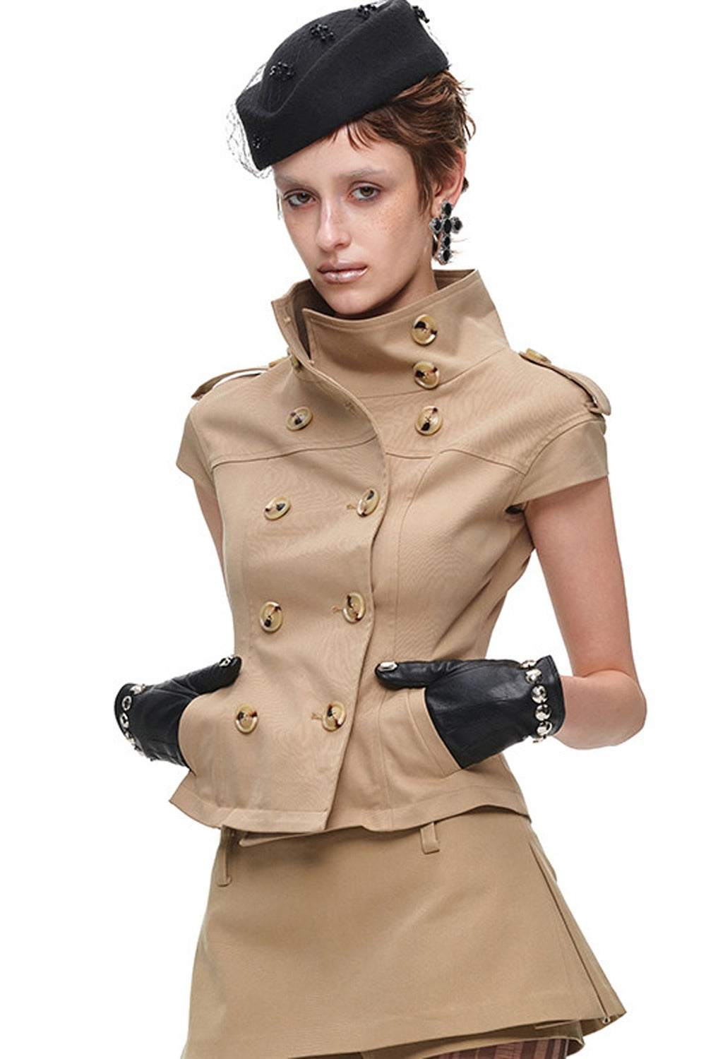 Stand Collar Double-Breasted Jacket
