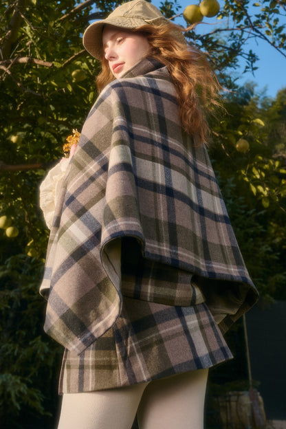 Detachable Plaid Cape Vest And A-Line Skirt Set-Up
