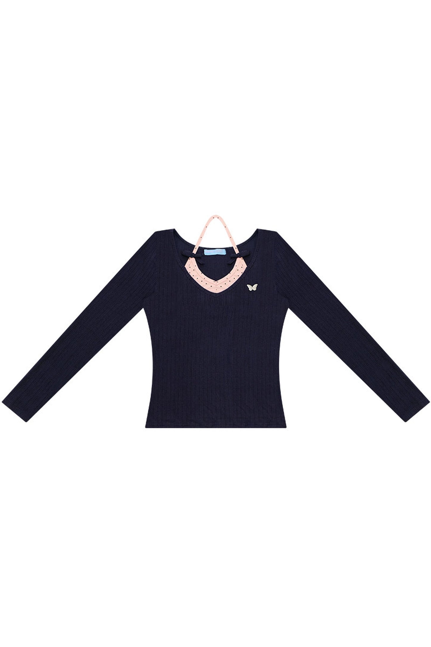 Top a maglia a maniche lunghe con farfalle e pois