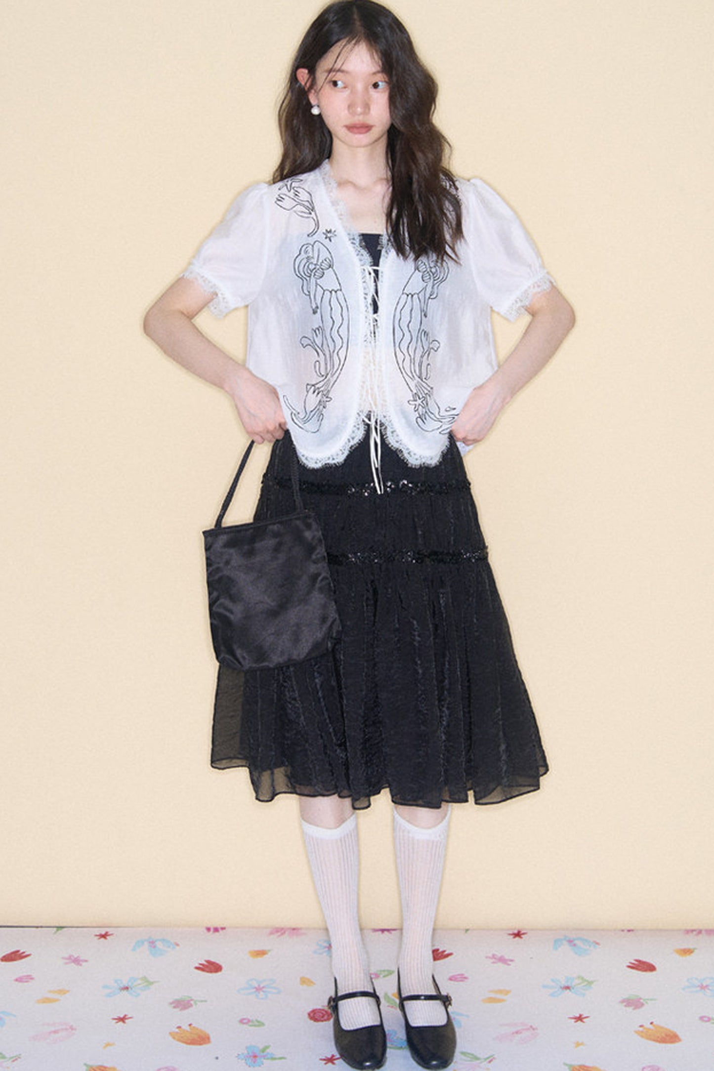 Pearlescent Mesh Sequin A-Line Skirt