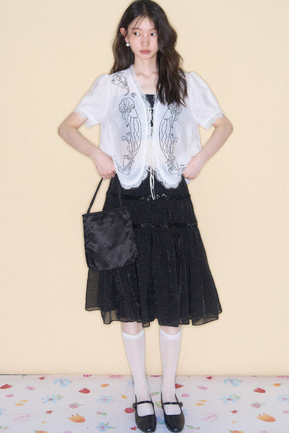 Pearlescent Mesh Sequin A-Line Skirt