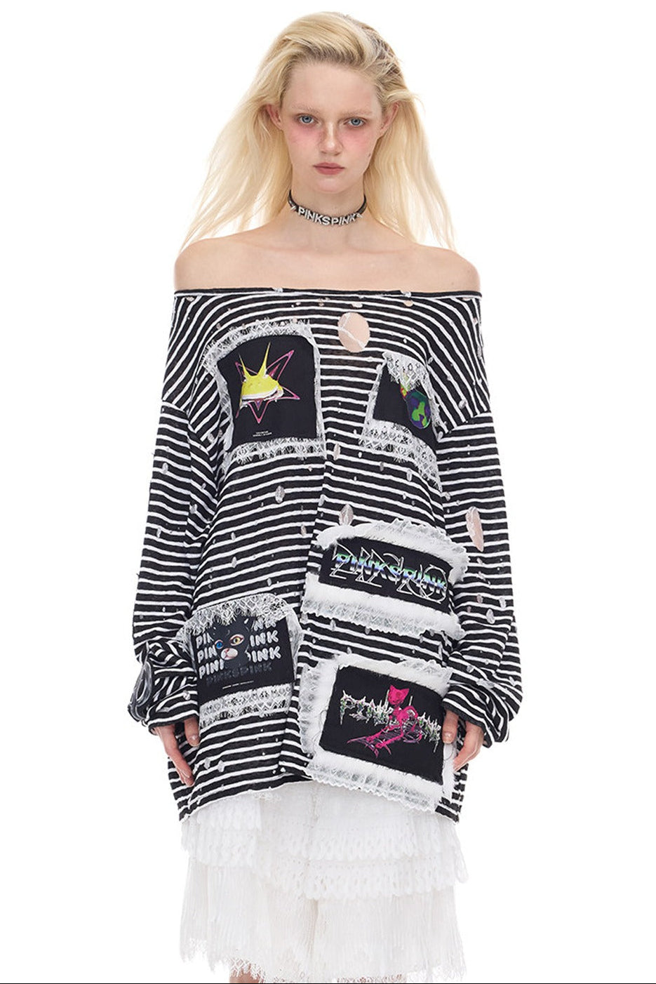 Rock Frog Striped Lace Trim T-Shirt
