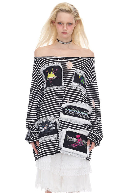 Rock Frog Striped Lace Trim T-Shirt