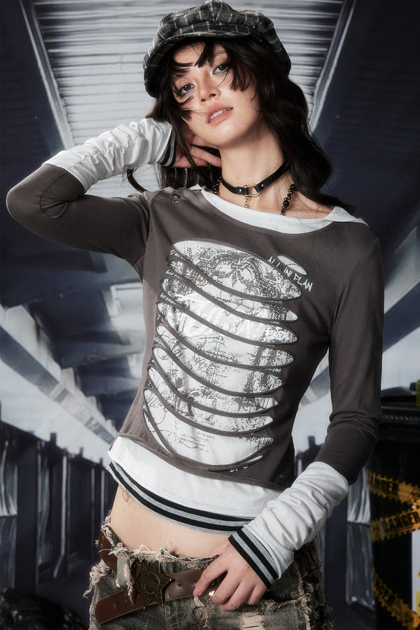 Patchwork Striped Hooded Top