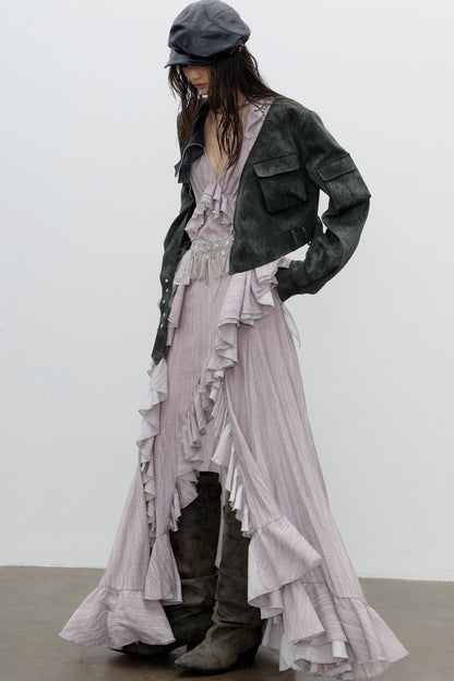Color-Washed PU Biker Jacket