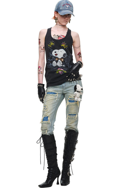 Heavy Distressed Straight Jeans