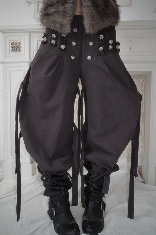 Adjustable Lace-Up Rivet Low-Waist Pants