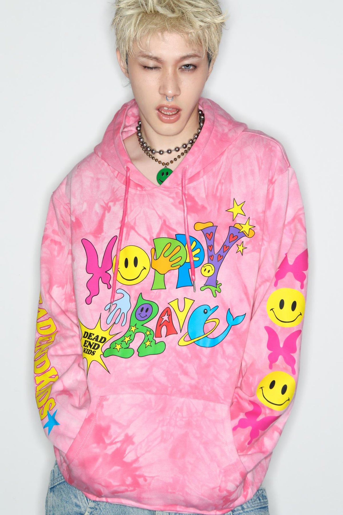 Pink Tie-Dye Smiley Face Hooded Sweatshirt