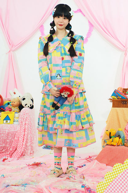Patchwork Print Doll Collar Shirt