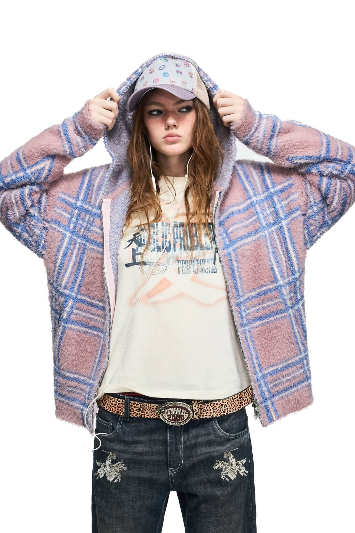 Gradient Plaid Faux Mink Cardigan