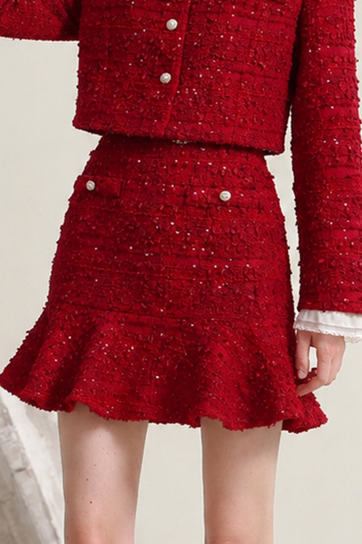 Red Short Jacket and Half Skirt Set