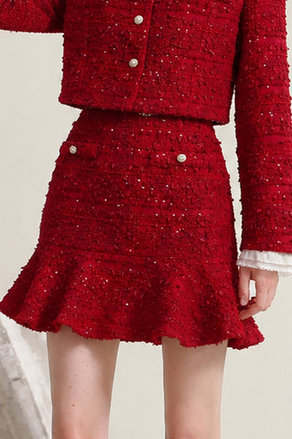 Red Short Jacket and Half Skirt Set