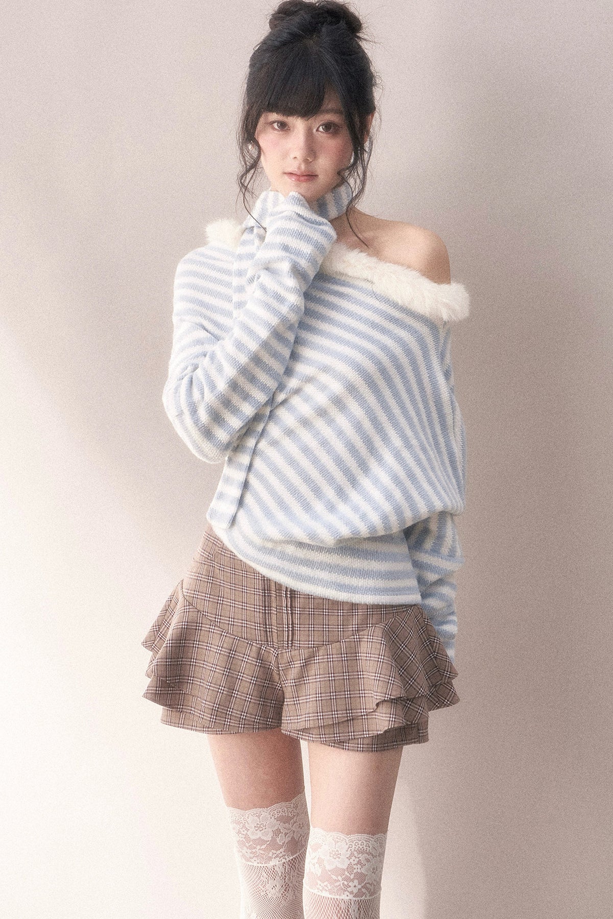 Multi-Layered Ruffled Brown Plaid Skirt