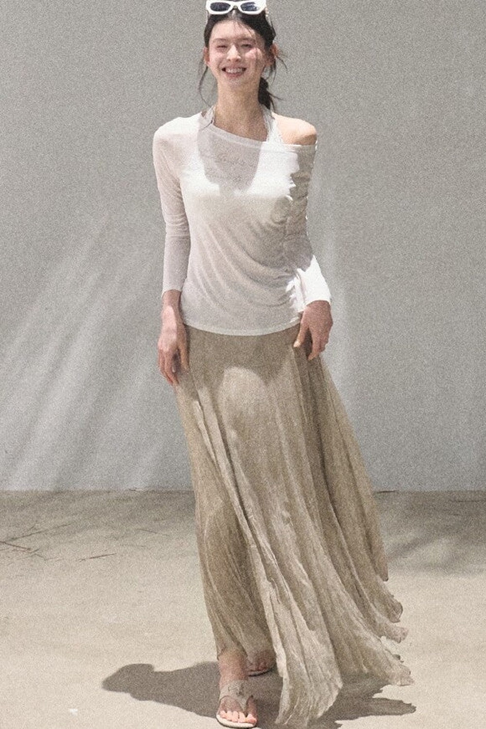 Printed Lyocell Linen Long Sleeve Top