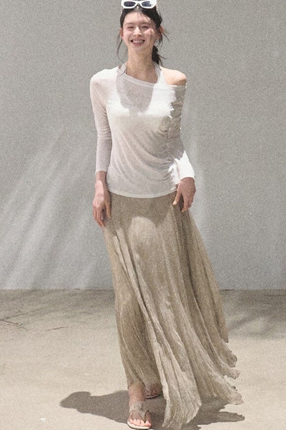 Printed Lyocell Linen Long Sleeve Top