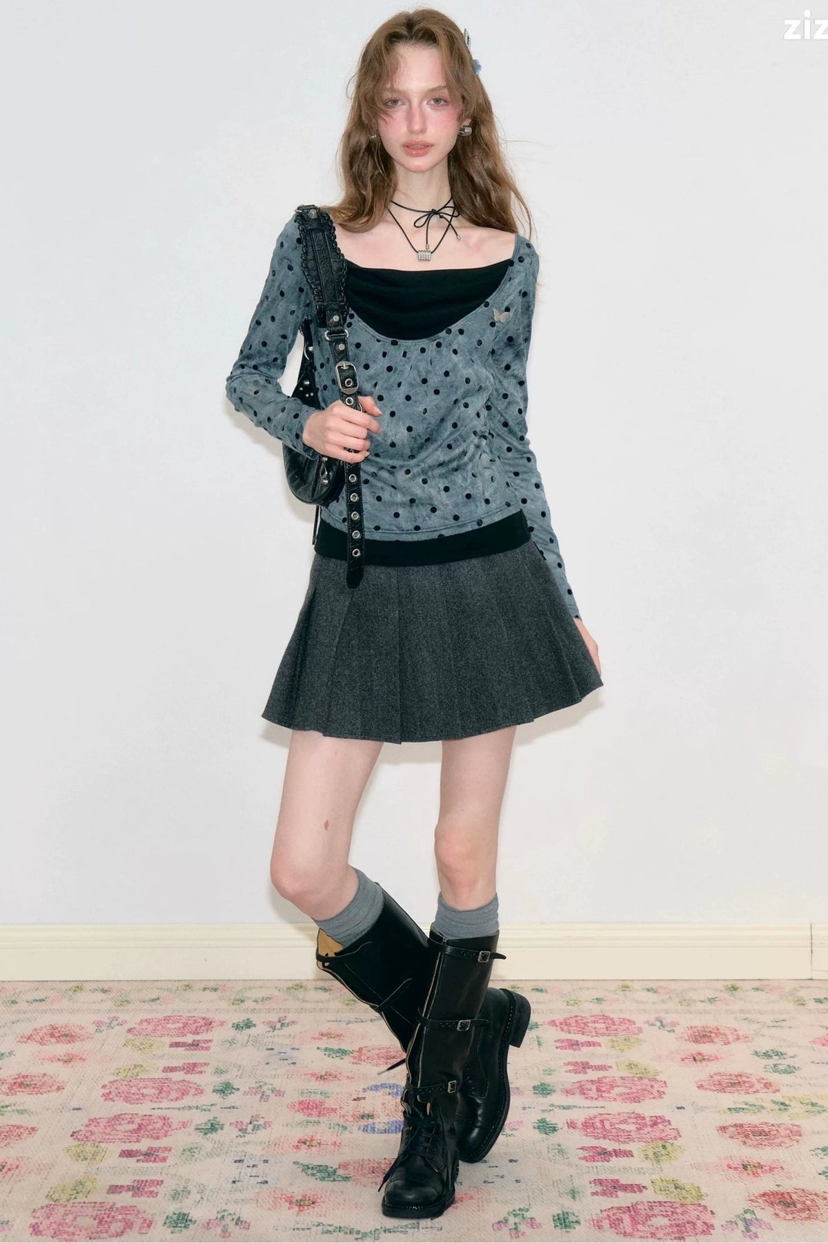 High-Waisted Double-Breasted Pleated Skirt