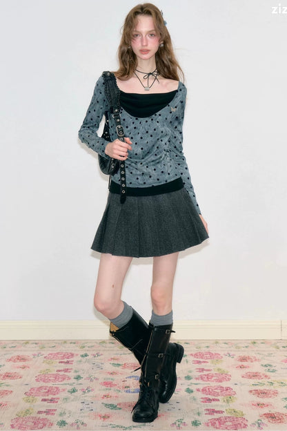 High-Waisted Double-Breasted Pleated Skirt