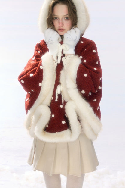 Red Polka Dot Plush Hooded Jacket