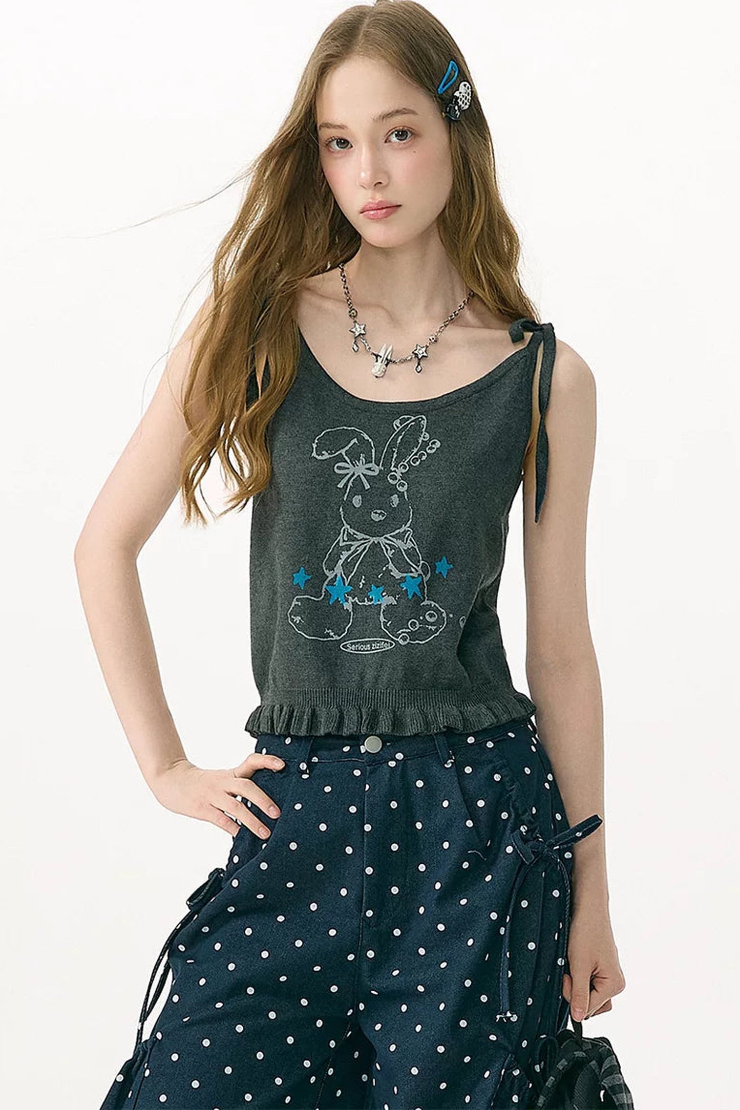 Playful Rabbit Tie-Up Tank Top