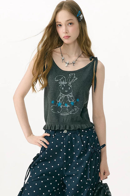 Playful Rabbit Tie-Up Tank Top