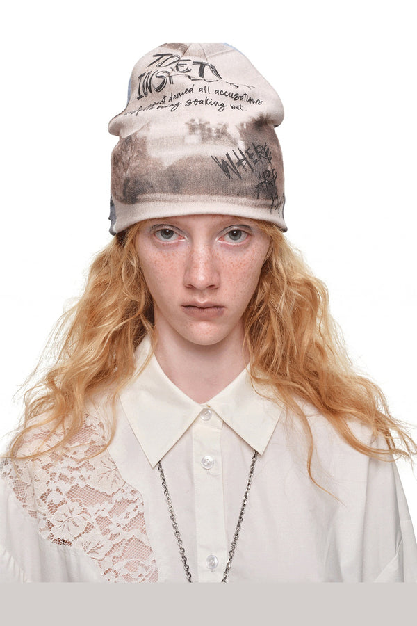 Cat Print Double-Sided Knitted Beanie Hat