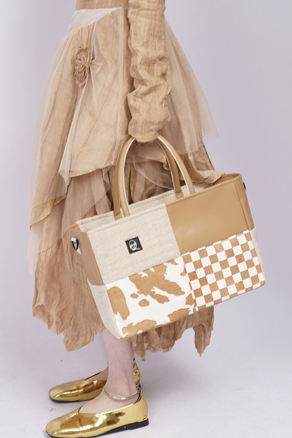 Y2K Leather Contrast Tote Bag