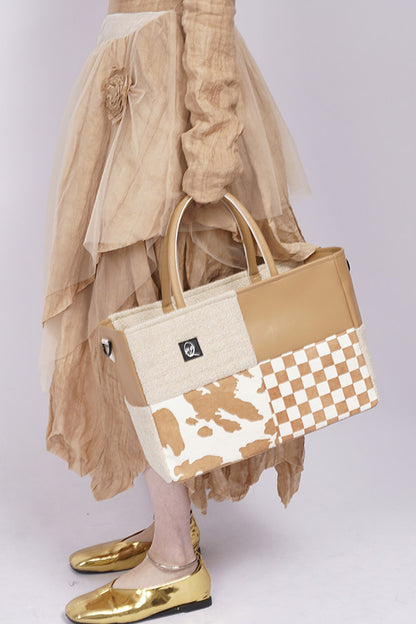 Y2K Leather Contrast Tote Bag