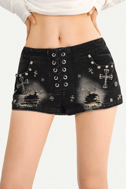 Punk Nieten-Jeansshorts