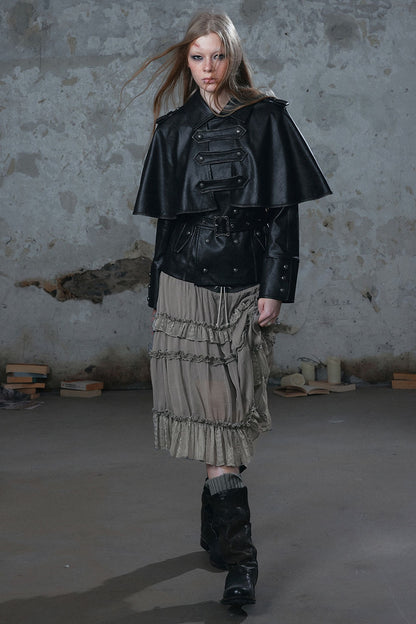 Detachable Cape Leather Jacket