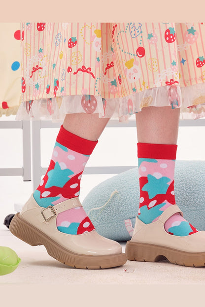 And Strawberry Knitted Mid-Calf Socks